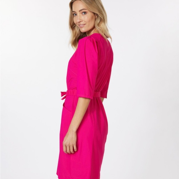 💗 EsQualo Hot Pink Puff Sleeve Dress | NWT | Size 12 | $135 Retail - Picture 2 of 14